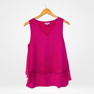 1.State Hot Pink Sleeveless Blouse - V-Neck, Size Medium, Workwear Essential